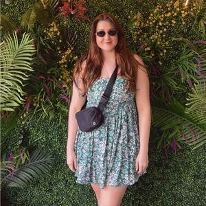 Floral Green Strapless Dress